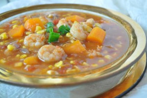 Southwestern shrimp, corn and sweet potatoe soup recipe