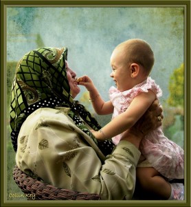 older woman holding baby