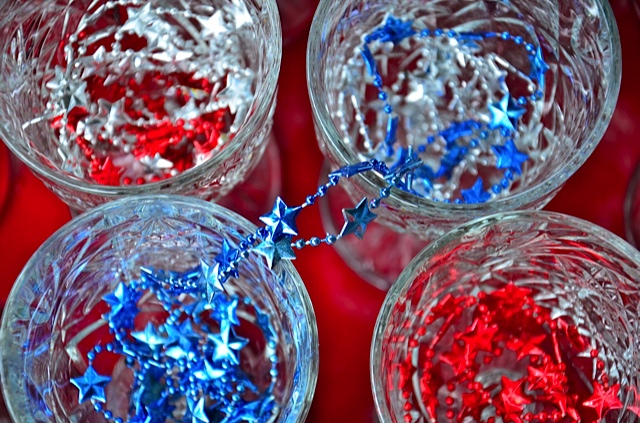 crystal glassses with red and blue beads