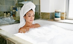 woman in bubble bath