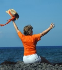 woman waving goodbye