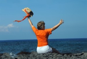woman waving goodbye