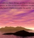 scripture John 16:33 with beautiful image of mountains and pink sky