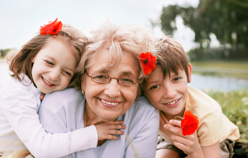 grandma with two grand kids