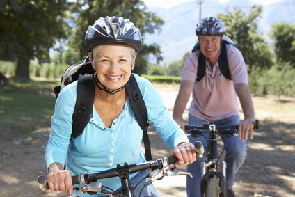 mature couple riding bikes