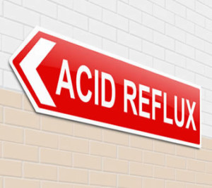 directional sign with words acid reflux