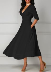 V-Neck Pocket Half Sleeve Little Black Dress